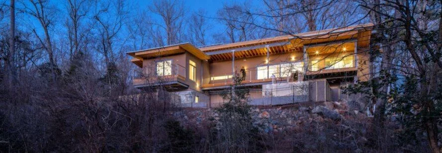 Distinctly modern net-zero home sits in harmony with its woodland surroundings