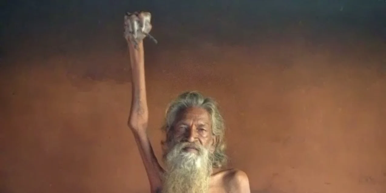 The Indian Ascetic Holding His Arm Up for World Peace Since 1973￼